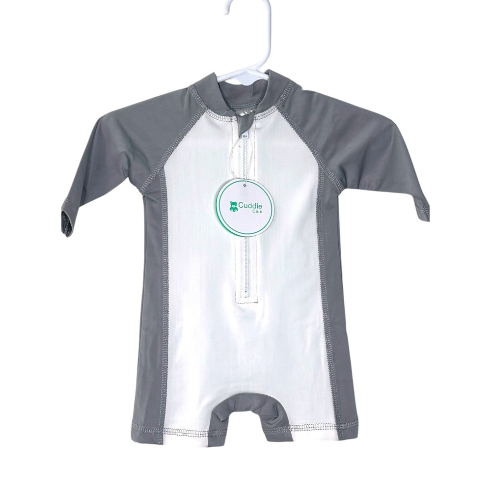 Cuddle Club Swimsuit Baby 0-3M White Grey UPF 50+ Sun Suit Rash Guard NWT